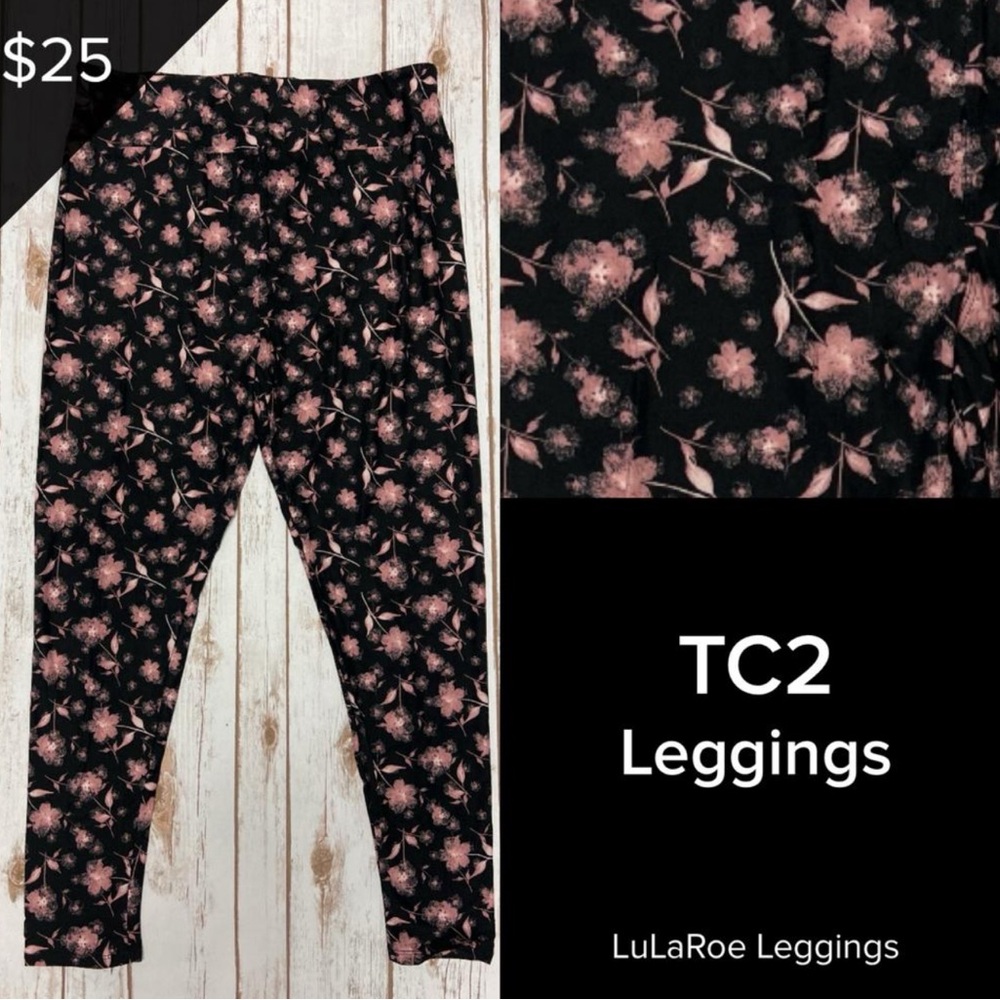 LuLaRoe TC2 Floral Black Pink Leggings BRAND NEW